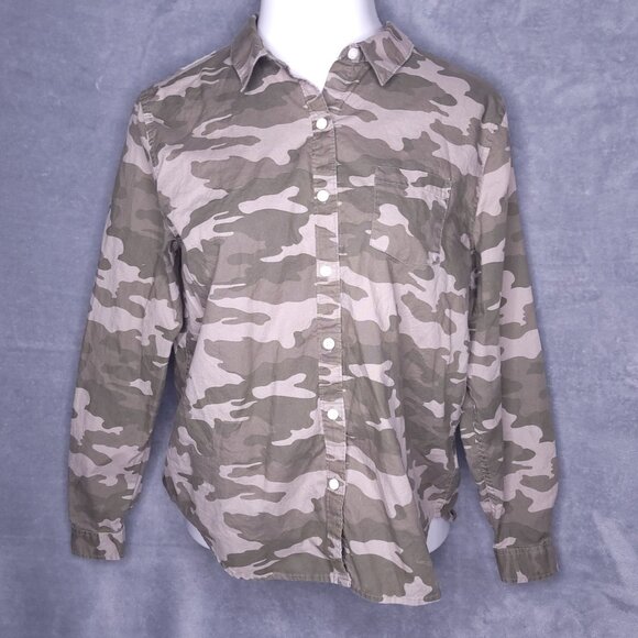 Universal Thread Womens Camden Camo Button-Down Shirt L Long Sleeve Casual Top - Picture 2 of 5